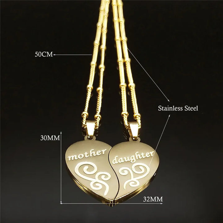 Mother Daughter Necklace Family Heart 2pcs